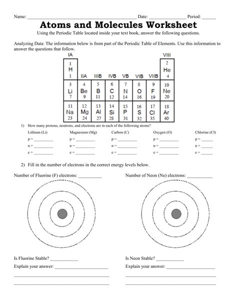 atoms and molecules worksheet pdf